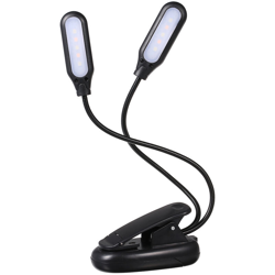 Lampada da scrivania bipolare a 10 LED a emissione di luce con morsetto, alimentata a batteria, porta di ricarica USB plug-in nera en oferta