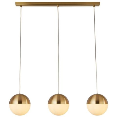 Lampada A Sospensione A 3 Luci, Ottone Satinato Con Vetro Opalino.  sfera Dia180mm