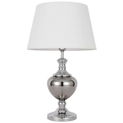 Lampada Da Tavolo Classica Cromata 1 Luce Con Paralume Bianco, Attacco E27
