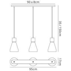 Sospensione Lineare A Soffitto 3l 3 X E27 Max 40w, Bianco, Nero características