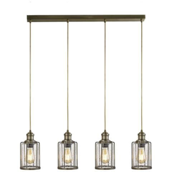Lampada A Sospensione A 4 Barre In Ottone Antico, Paralume In Vetro, Attacco E27 en oferta