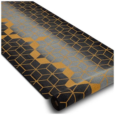 Passatoia Gommata 133 Cm Heksagon Esagono Nero / Oro Nero 133x680 Cm