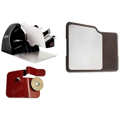 Affettatrice Home Line 250 Nera + Accessorio Affilatoio Per Home Line + Tagliere In Frassino Termotrattato E Acciaio