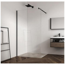 Parte Doccia Walk In 100x195h Profilo Nero Un Lato Vetro Trasparente Antinfortunistico en oferta
