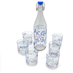 Takestop - Set Bottiglia e Bicchieri in Vetro Trasparente con Scritte 7 Pezzi 1 L características