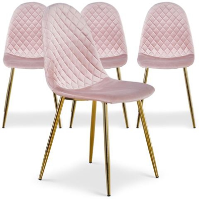 Set Di 4 Sedie Trapuntata Norway Velluto Rosa