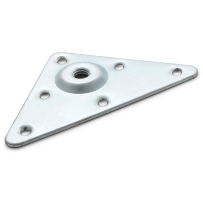 Piastra delle gambe in legno ideale per fissare le gambe con viti metriche da 8. Altezza di 0,8 cm. Realizzata in acciaio con finitura Zinco placcato