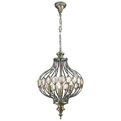 Sospensione A Soffitto 3 Luci E14 Ottone Antico, Cristallo Ambra