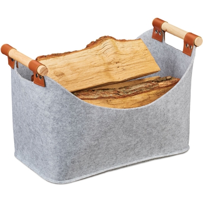 Borsa in Feltro, Cesta Ripiegabile Portariviste, Cesto Manici HxLxP: 27x40 x 22 cm, grigio chiaro
