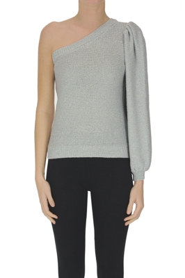 Metallic effect knit one-shoulder pullover