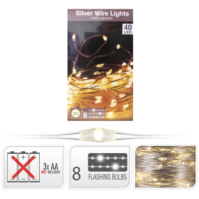 Peragashop - 40 MICROLED LINEARI LUCI BIANCO CALDO A BATTERIA LUCI DI NATALE ADDOBBI PRESEPI