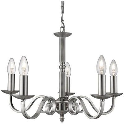 Pendente A Soffitto A 5 Bracci Multibraccio Multibraccio Argento Satinato, E14