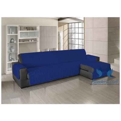 Copridivan Antimacchia Trapuntato Per Divani Con Penisola In Tinta Unita 240-245 Cm Blu Notte