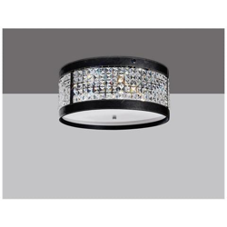 Plafoniera Cilindrica 4 Luci Cromo Lucido, Ecopelle Nera, Cristallo en oferta