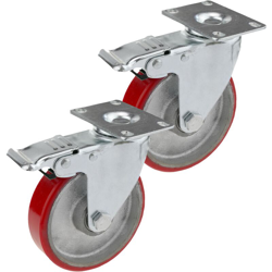 PrimeMatik - Ruote industriale in poliuretano e metallo con freno 125 mm 2 unità en oferta