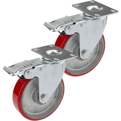 PrimeMatik - Ruote industriale in poliuretano e metallo con freno 125 mm 2 unità