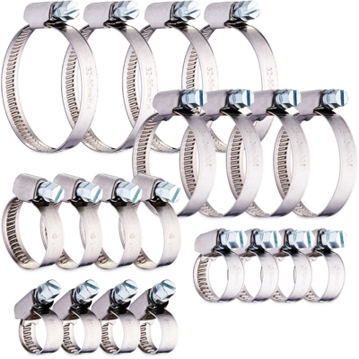 Fascette Stringitubo in Set da 20, 5 Misure, 8-50 mm, Acciaio Inox, Morsetti in Metallo, Tubo Benzina, Argento