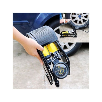 Topolenashop - GONFIATORE POMPA A PEDALE MANOMETRO A 2 CILINDRI BICI AUTO MOTO 10 BAR 160 PSI