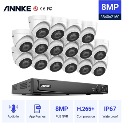 ANNKE Sistema di videosorveglianza di rete PoE 4K Ultra HD, NVR di sorveglianza 4K a 16 canali con compressione video H.265 +, telecamere IP a