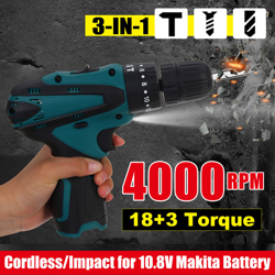 Trapano a percussione elettrico a batteria 3-in-1 5000 RPM 18 + 3 cacciavite dinamometrico per batteria Makita BL1013 BL1014 da 10,8 V con luce di características