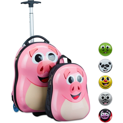 Valigia per Bambini con Zaino, con Maialino Decorativo, per Bimbe & Bimbi, HxLxP: 46 x 30 x 25 cm ca., Rosa