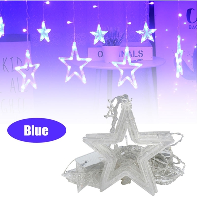 BZ1114 220V UE in serie tenda stella a cinque punte luci luci di Natale luci decorative tenda blu stella