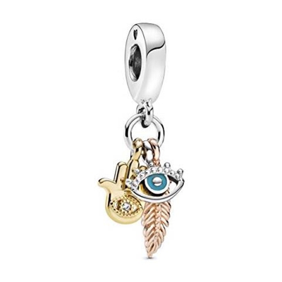768785c01 - Ciondolo A Forma Di Mano Di Fatima, Occhio Di Previsione E Piuma, Multicolore