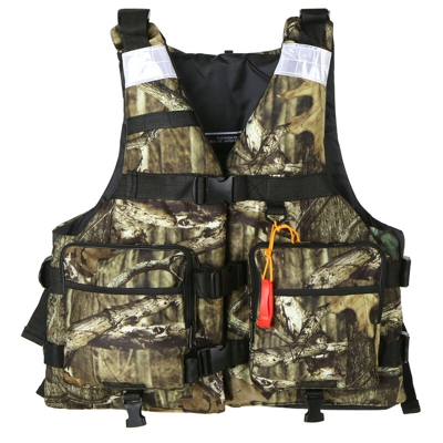 Giubbotto salvagente due in uno con tasca per la pesca in mare, colore mimetico, taglia M