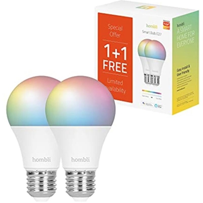 Hombli PROMO PACK 1+1 Lampadina Smart 9W Rgb + Cct E27 Multicolor Wi-Fi Compatibile con Alexa Google Siri
