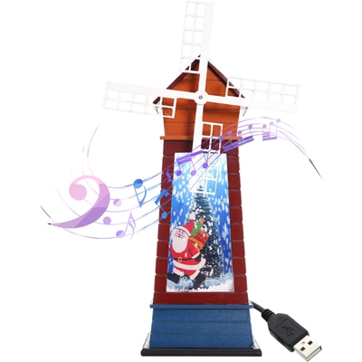 MF18B Mini mulino a vento Decorazione / Cerimonia sul retro per il piccolo faro di Natale rosso malva-anziano (senza batteria) con cavo USB,