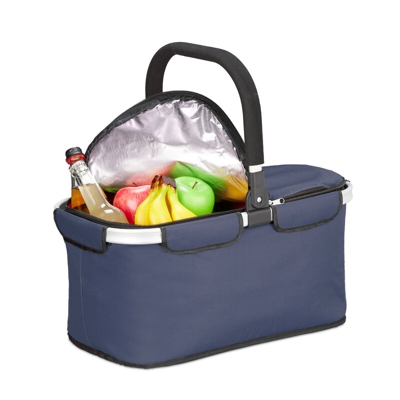 Cestino per la Spesa Termico, Borsa Isolante con Manico da 25 L, Cesta Coperchio con Cerniera Pieghevole, Blu