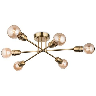6 Light Multi Arm Semi Flush Light Ottone Spazzolato, E27