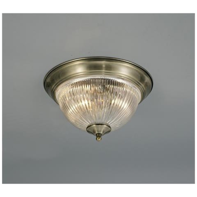 Plafoniera Da Incasso Ip44 2 Luci E14, Ottone Antico Con Vetro Rigato Trasparente