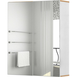 Mobiletto Pensile a Specchio per Bagno in Legno Bianco e Rovere 60x20.5x75cm - Kleankin en oferta