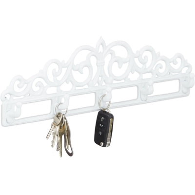 Appendiabiti da parete porta-chiavi in Ghisa, 5 Ganci, Stile Antico, Rustico, HxLxP: 17x35x3,4 cm bianco