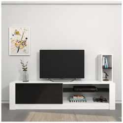 Mobile Porta Tv Gomez - Con Ripiani - Da Salotto - Bianco, Nero In Legno, 180 X 30 X 43 Cm en oferta