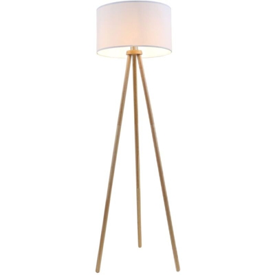 Piantana Moderna Paralume in Tessuto Bianco Treppiedi Legno Naturale Attacco E27 Altezza 140 cm