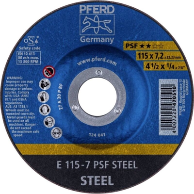 Pferd - Disk Sbavatura Ps-Forte Per La Lavorazione Di Acciaio E Ghisa, Ø X Spessore. 115 X 7.2 Mm Modello Bent, Velocità Massima. 13 300 Giri / Min