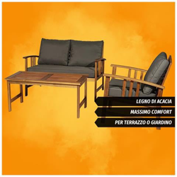 Set 4 Mobili da Giardino Esterno Divano, Poltrone e Tavolino In Legno Di Acacia con Cuscini precio