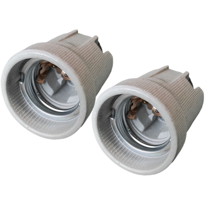 Extrastar - LEDLUX AP2702 2 PZ Portalampade E27 in Ceramica Porcellana Con Viti Per Fili Elettrici e Gancio in Ferro Da Appendere Per Uso Cantieri