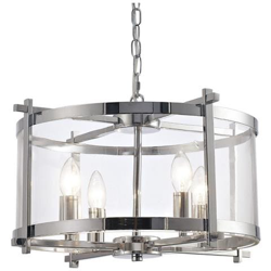 Sospensione Cilindrica Da Soffitto 4 Luci E14 Cromo Lucido, Vetro Trasparente en oferta