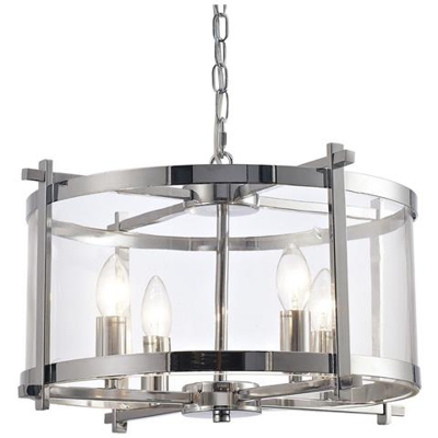 Sospensione Cilindrica Da Soffitto 4 Luci E14 Cromo Lucido, Vetro Trasparente