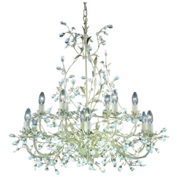 Pendente Da Soffitto A 12 Luci Multibraccio Oro, Crema Con Cristalli, Motivo Floreale A Foglie, E14 en oferta