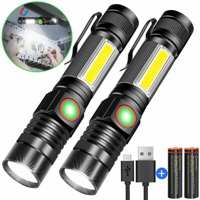 Thsinde - 2 * Torcia elettrica, potente torcia a led ricaricabile USB, escursionismo, campeggio ecc. Luce di sicurezza (batteria ricaricabile 18650