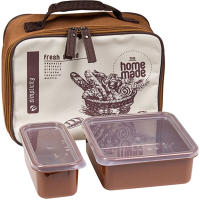 Lunch Box con Contenitore Ml 870 e 390 in Polipropilene Marrone