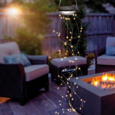 Fascio luminoso solare con 100 LED a luce bianca calda. Catena solare luminose per feste in giardino 102182