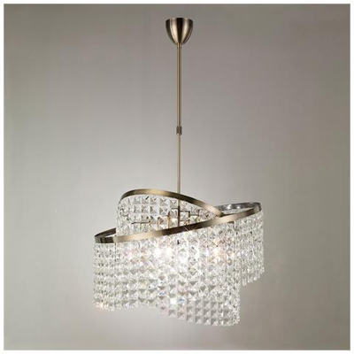 Sospensione Telescopica A Soffitto A 8 Luci Con Anelli Regolabili Ottone Antico, Cristallo