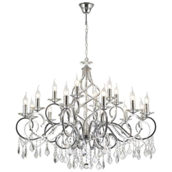 Lampadario 18 Luci E14 Cromo Lucido, Cristallo en oferta