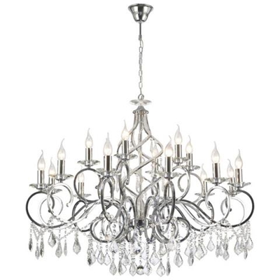 Lampadario 18 Luci E14 Cromo Lucido, Cristallo