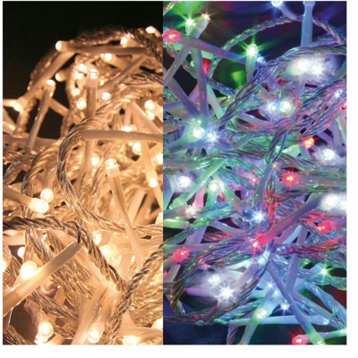 Luci di Natale 600 led Bianco Caldo Multi 2 in 1 Trasp 48 mt Ip44